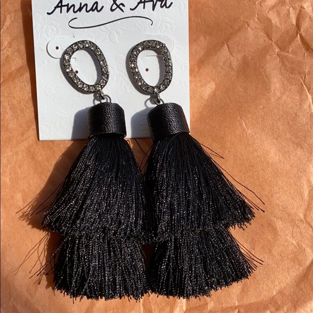 Anna & Ava Black Sparkle Tassel Earrings!